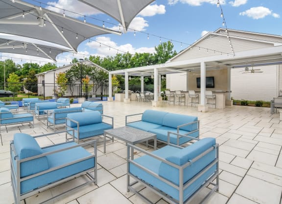 Outdoor patio at Cambridge Station Apartment Homes, Oxford, Mississippi