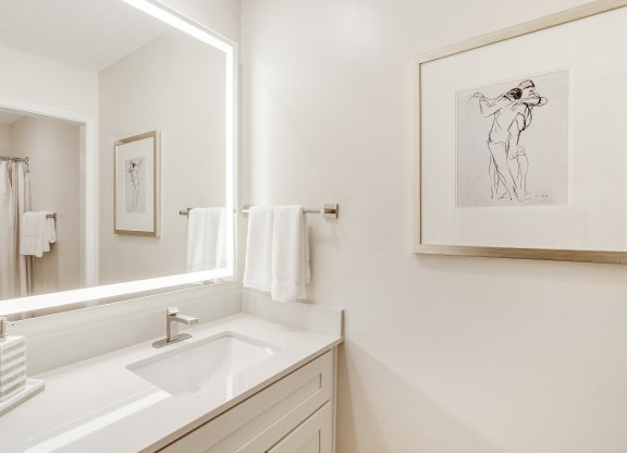 a bathroom with a sink and a mirror at The Oliver Apartment Homes, Mississippi