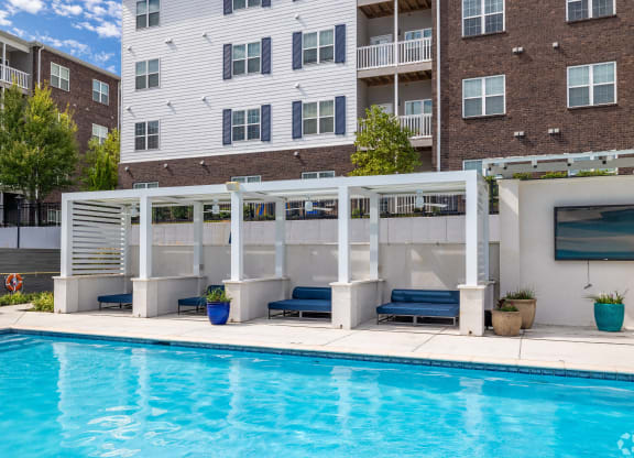 our apartments have a large swimming pool in front of our building at The Met Apartment Homes, Mississippi 39402