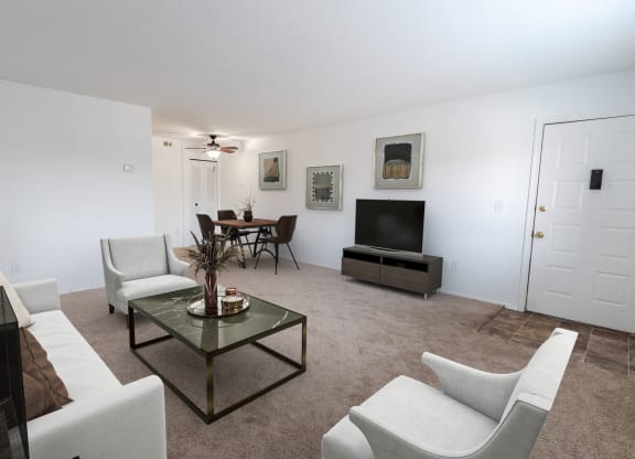 Living Room With TV at Tymberwood Trace Apartments, Louisville, KY