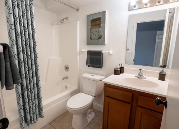 a bathroom with a sink toilet and bathtub at Tymberwood Trace Apartments, Kentucky