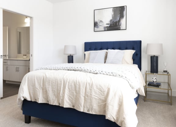 Bedroom with bed at The Whit Apartments, Indianapolis, Indiana
