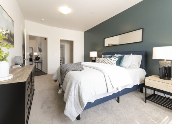 Bedroom with bed at The Whit Apartments, Indianapolis, Indiana