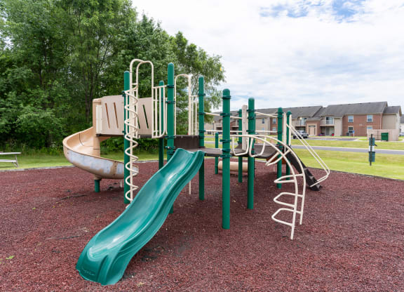 a playground with a slide in a park