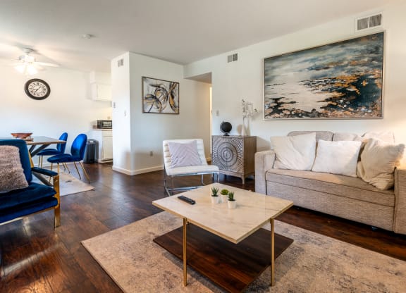 a living room with a couch and a coffee table