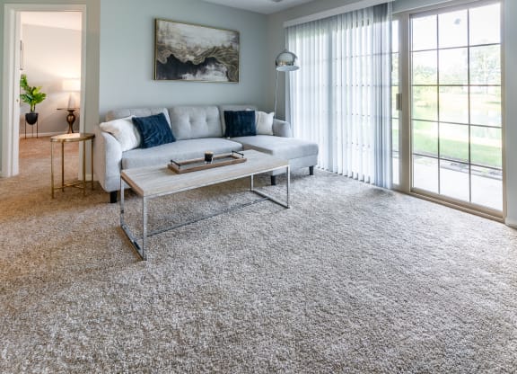 a living room with a couch and a coffee table