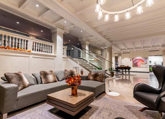 a living room with a couch and a coffee table