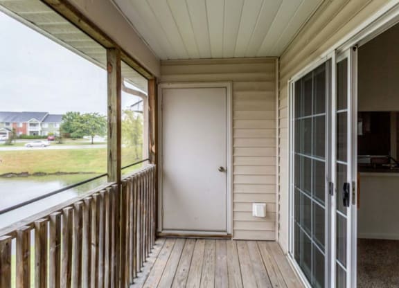 Spacious screened-in private balcony with storage  at Bexley Village, Greenwood, 46143