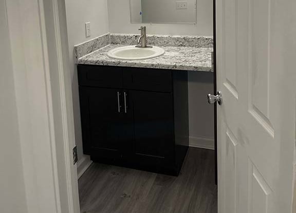 Modern bathroom at Camelot East Apartments, Fairfield, Ohio