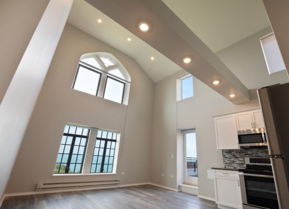 Ceiling With Modern Light Fixtures at Park Heights by the Lake Apartments, Chicago, IL