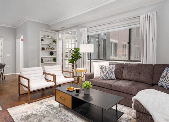 Modern Living Room at Park Heights by the Lake Apartments, Illinois, 60649