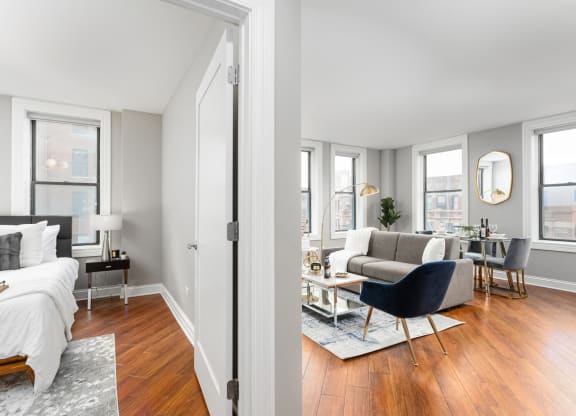 Modern Living Room at Somerset Place Apartments, Chicago, Illinois