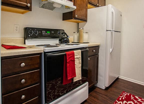 Efficient Appliances In Kitchen at The Lodge Apartments, Indianapolis, Indiana