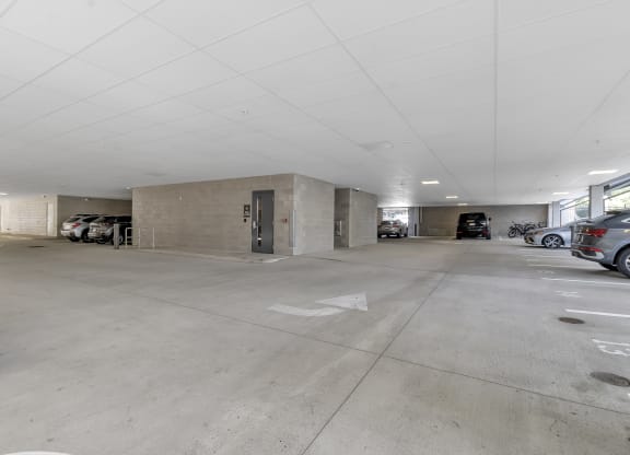 the parking garage at the top of the building is filled with cars at Nineteen North, Buffalo, NY, 14202