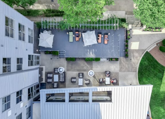 Aerial view of the courtyard at Bakery Living in Pittsburgh, PA 15206