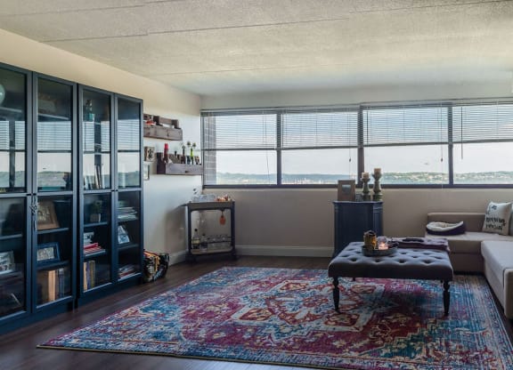 Living Room with a View at Walnut Towers at Frick Park, Pittsburgh, PA 15217
