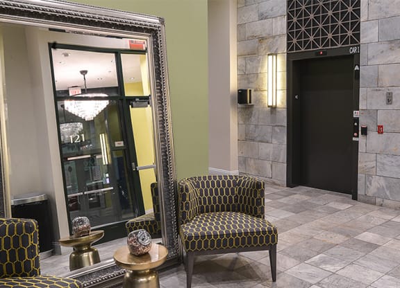 a large mirror in the lobby of a hotel at Walnut on Highland, Pittsburgh, PA