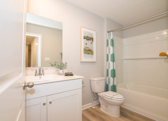a bathroom with a sink toilet and a shower at Jackson Run Townhomes, Whitestown Indiana
