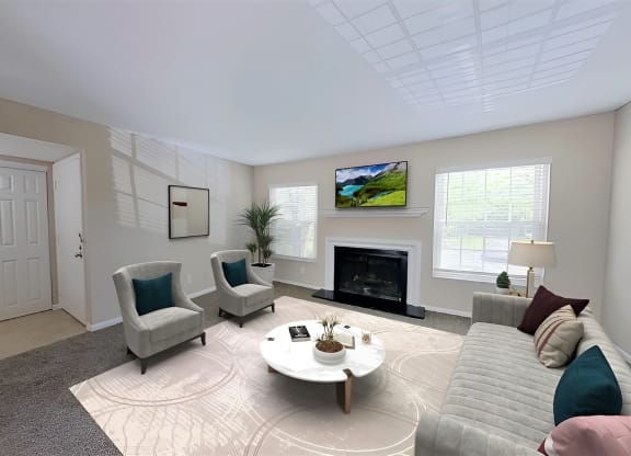 Living Room with Fireplace at Merrick Place, Lexington