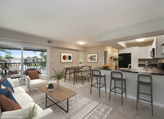 Living And Kitchen at 7 Pointe Apartments, Indiana, 46205