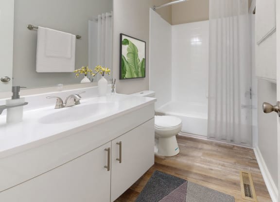 Bathroom with a sink and a toilet and a shower at Summit at Keystone, Indiana