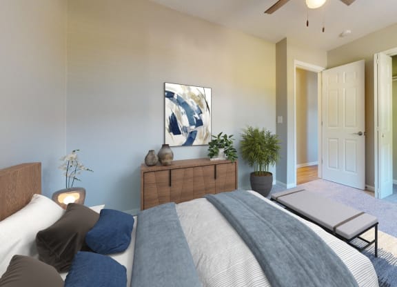 an open bedroom with a bed and a closet at Ridgeview, Indiana
