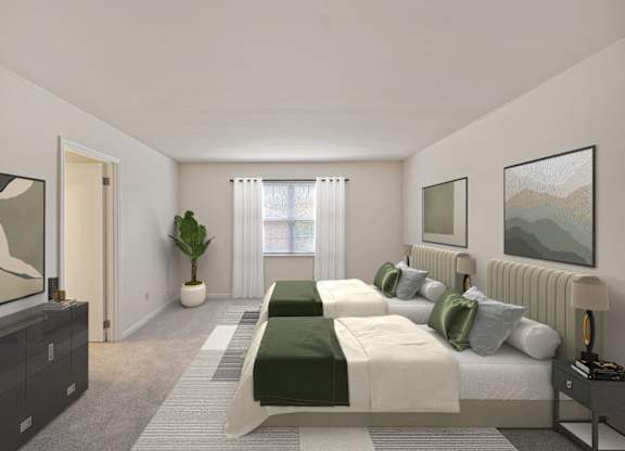 a bedroom with two beds and a tv at Indian Creek Apartments, Ohio, 45236