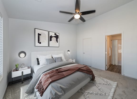 Bedroom With Ceiling Fan at Ivy Hills Living Spaces, Cincinnati, Ohio