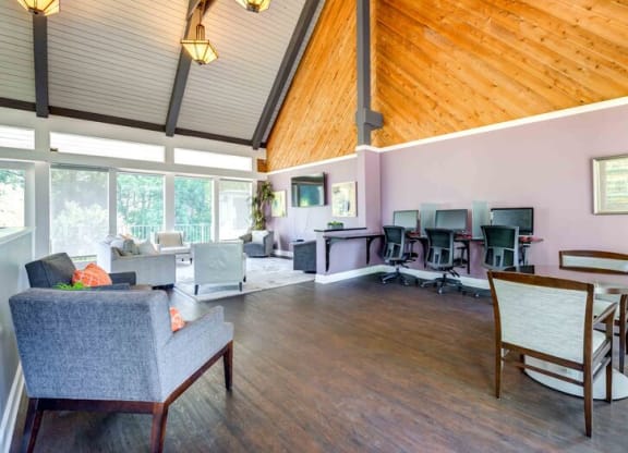 Room with purple walls and a wooden ceiling at Summit at Keystone, Indianapolis, IN
