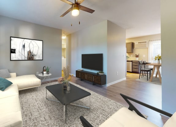 a living room with a ceiling fan at Ridgeview, Indiana