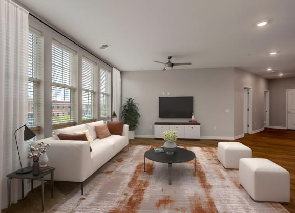 a living room with white couches and a coffee table at Adelphi Quarter, Ohio