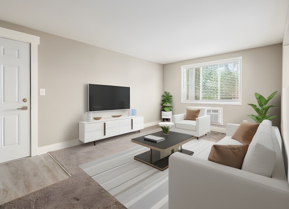 a living room with a couch and a coffee table