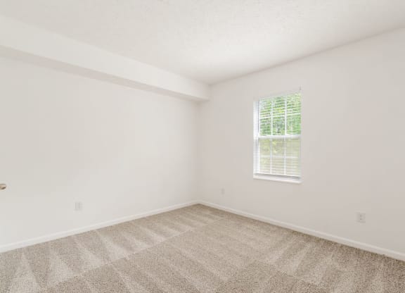 an empty room with carpet and a window