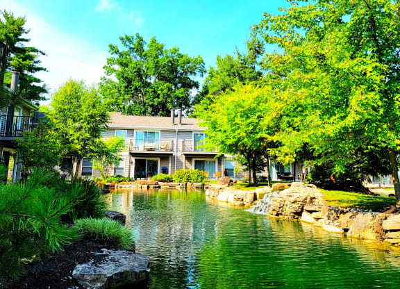 a pond in front of a building at Harpers Point Apartments, Cincinnati, Ohio