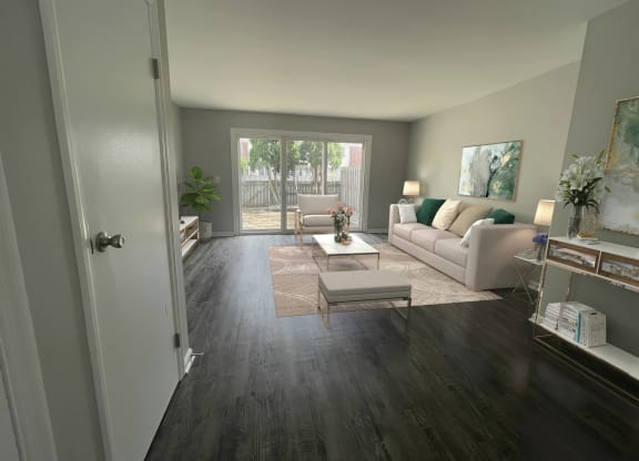 a living room with a couch and a table