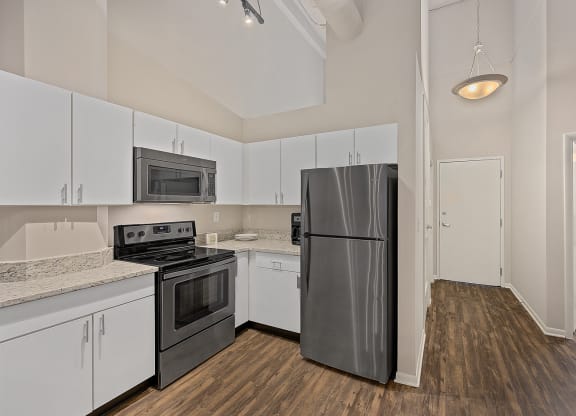 Wooden floor kitchen at The Lofts at Shillito Place, Cincinnati, Ohio