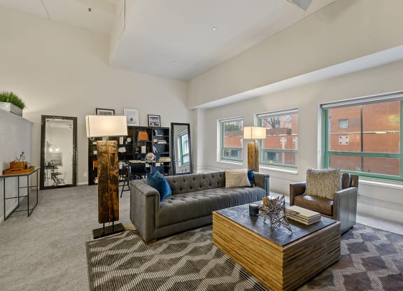 Living and kitchen view at The Lofts at Shillito Place, Cincinnati, OH, 45202