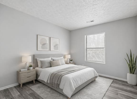 bedroom with a bed, nightstands at Timbercreek Apts, Columbus, OH 43207