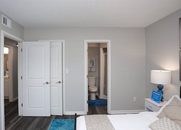 Bedroom with attached bath at Meridian Court South, Indiana