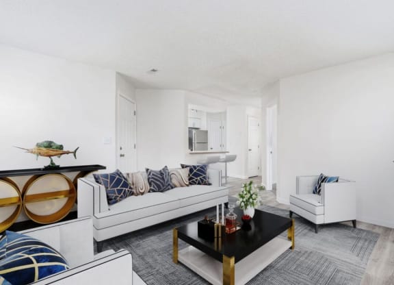 a living room with a couch and a coffee table at The Berryessa Apartments, Columbus