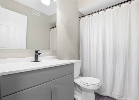 A white toilet sits next to a sink in a bathroom.