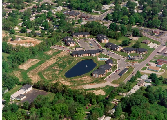 a bird s eye view of a school in the city