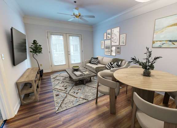 a living room with hardwood flooring