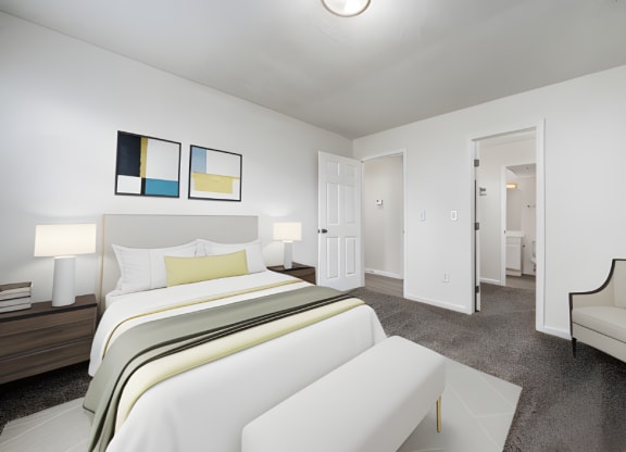 Bedroom area with lamps at The Berryessa Apartments, Ohio, 98104