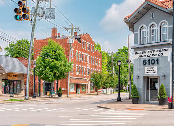 A street view of a small town  at The Ridge Apartments, Cincinnati