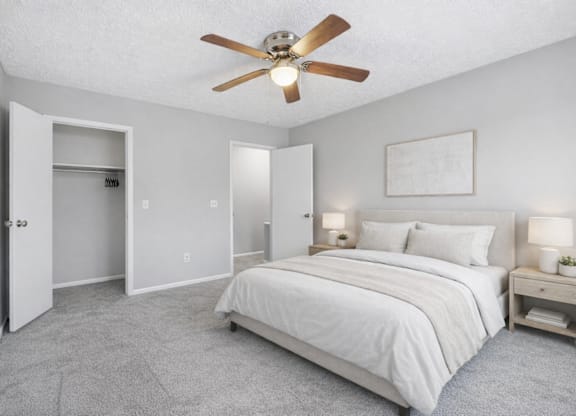 bedroom with a bed and two pillow at Timbercreek Apts, Columbus, 43207