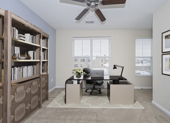 Office with ceiling fan at Monmouth Row Apartments, Kentucky