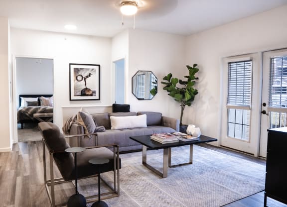 a living room with white walls and hardwood floors at Waterstone Landing, Ohio, 43551