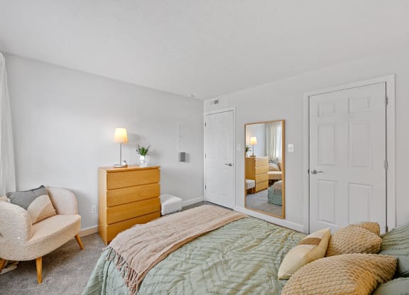 Bedroom with a bed and a mirror at Wrights Point, KY, 41011
