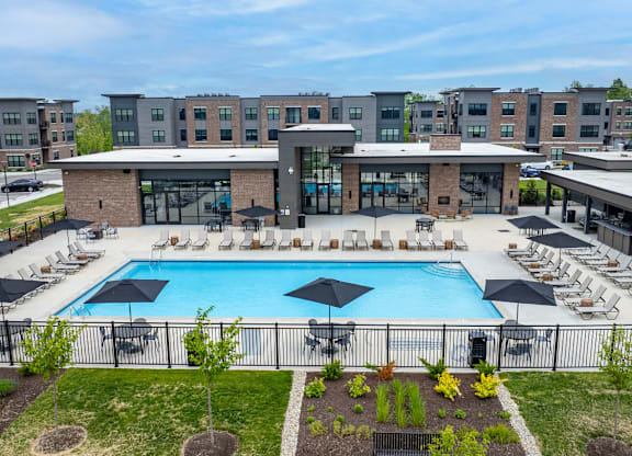 Swimming Pool Area at Liberty Flats Apartments, Liberty Township, OH